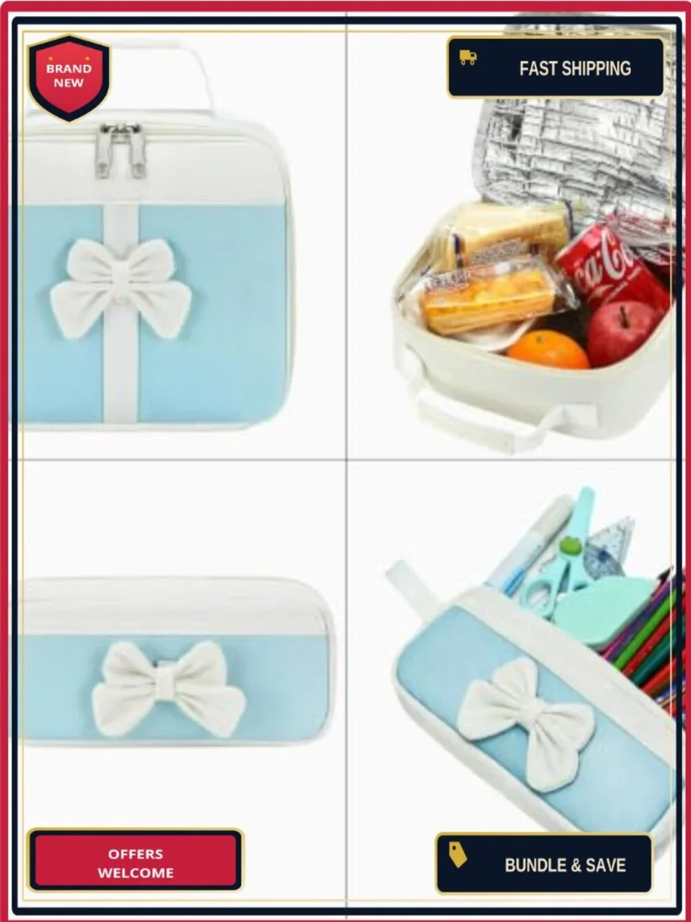 Waterproof Girls Backpack with Lunch Box USB Charging Port School Bookbag Teens